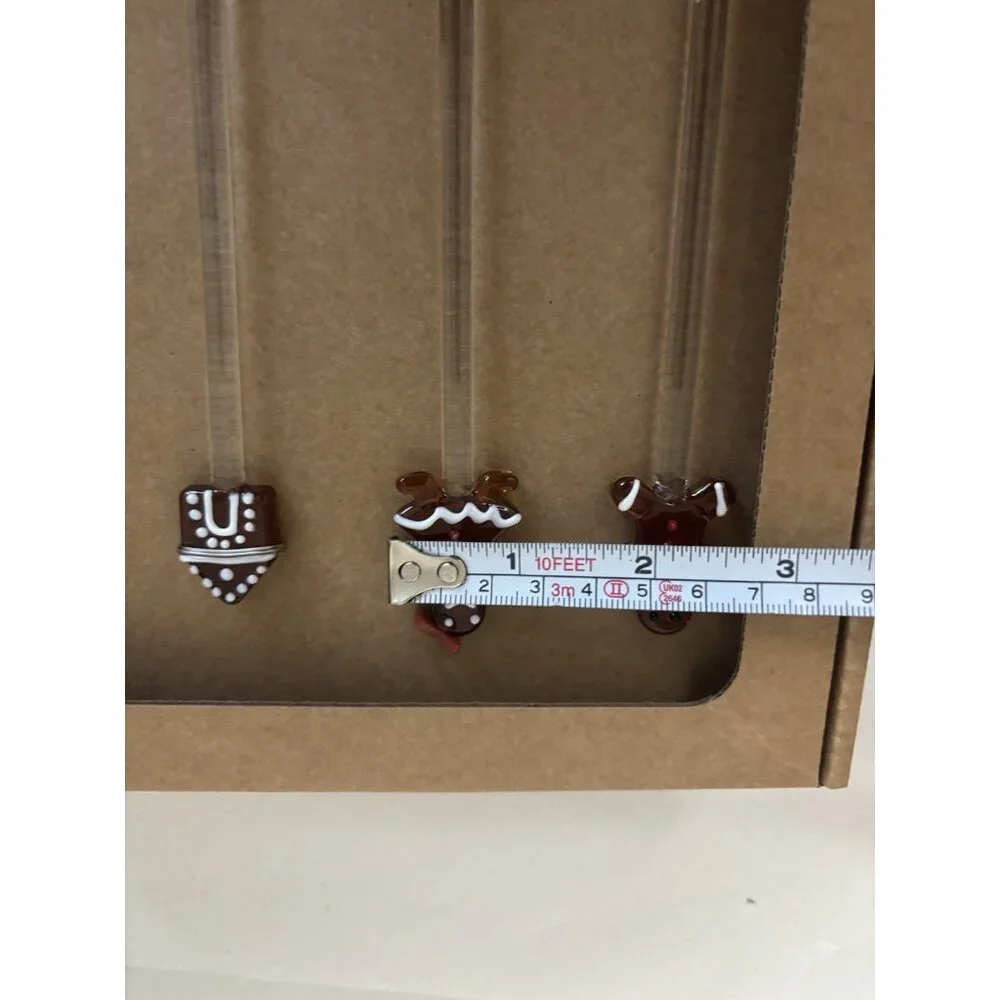 Pottery Barn Gingerbread Icon Glass Stir Sticks, Set Of Four Stirrers NEW